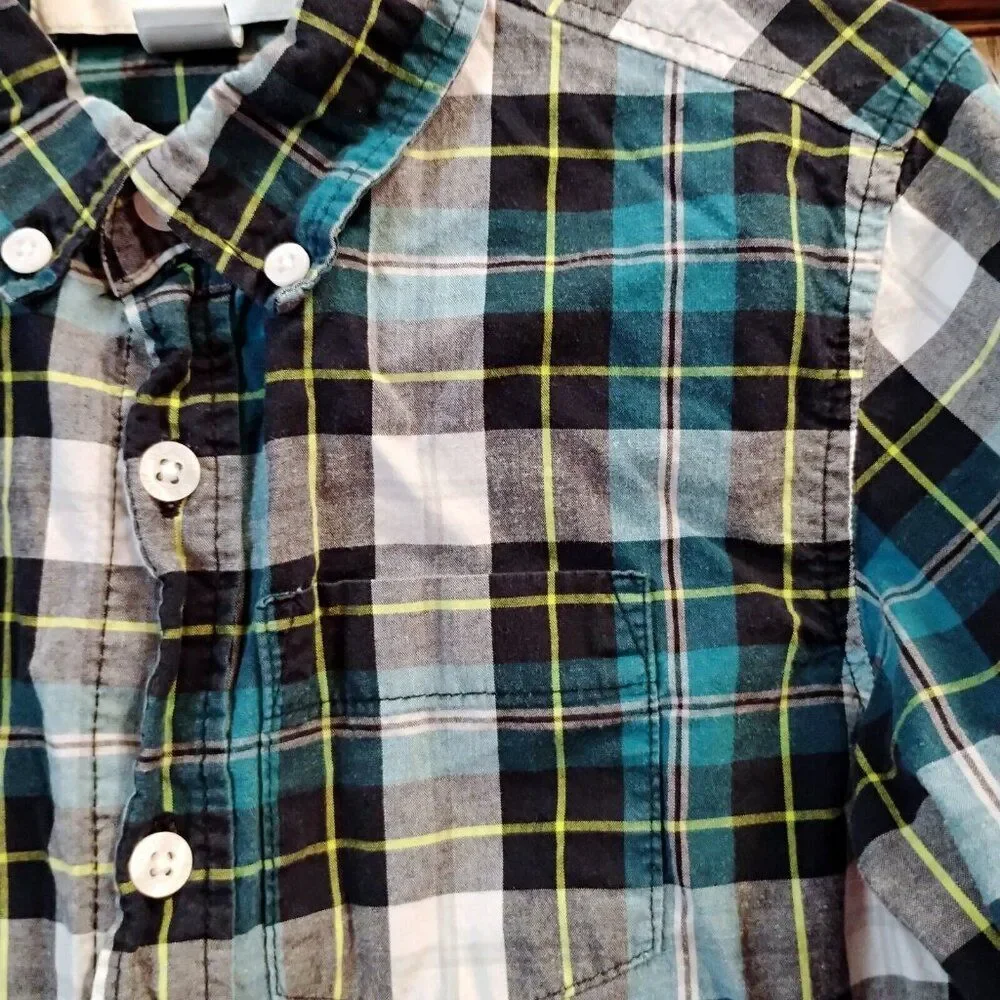 Old Navy Blue Gray Plaid Long Sleeve Button Down Shirt Size S